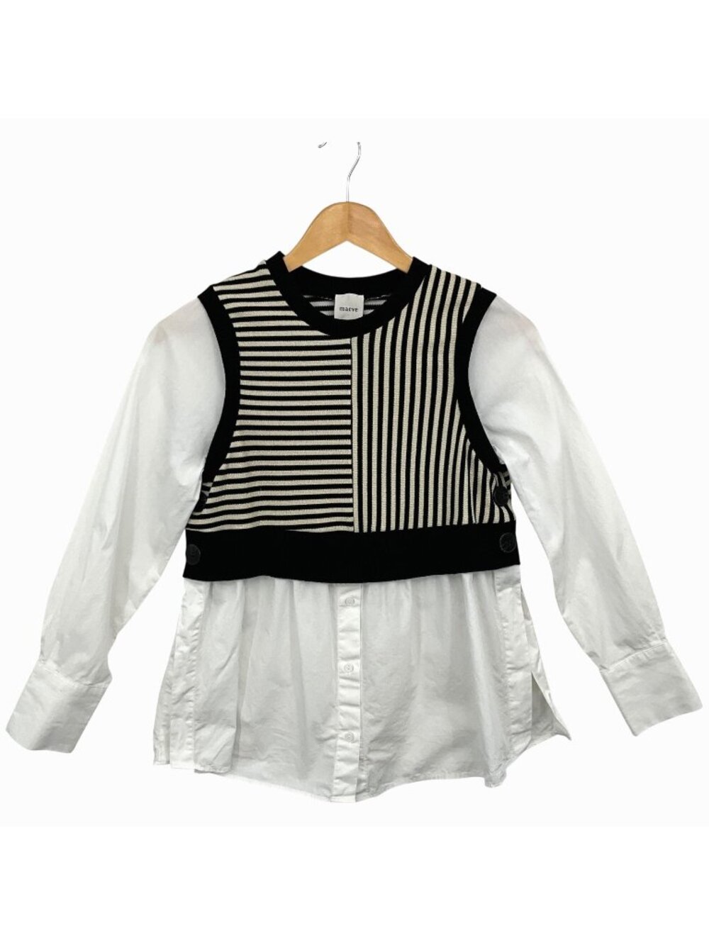 Maeve Long Sleeve Linen Twofer Sweater Vest Top Womens XS Anthropologie White - Picture 1 of 14